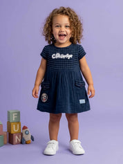 Girls' Indigo Knitted Frock with Matching Panty
