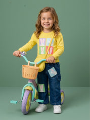Girls Top with Denim Cargo Pants & Sling Bag Set
