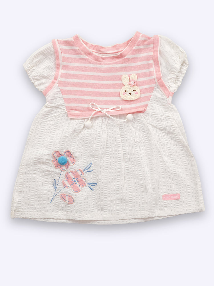 KIKO Baby Girls Striped Cotton Fit & Flare Dress