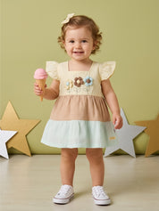 Baby Girls Floral Applique Colorblock Dress