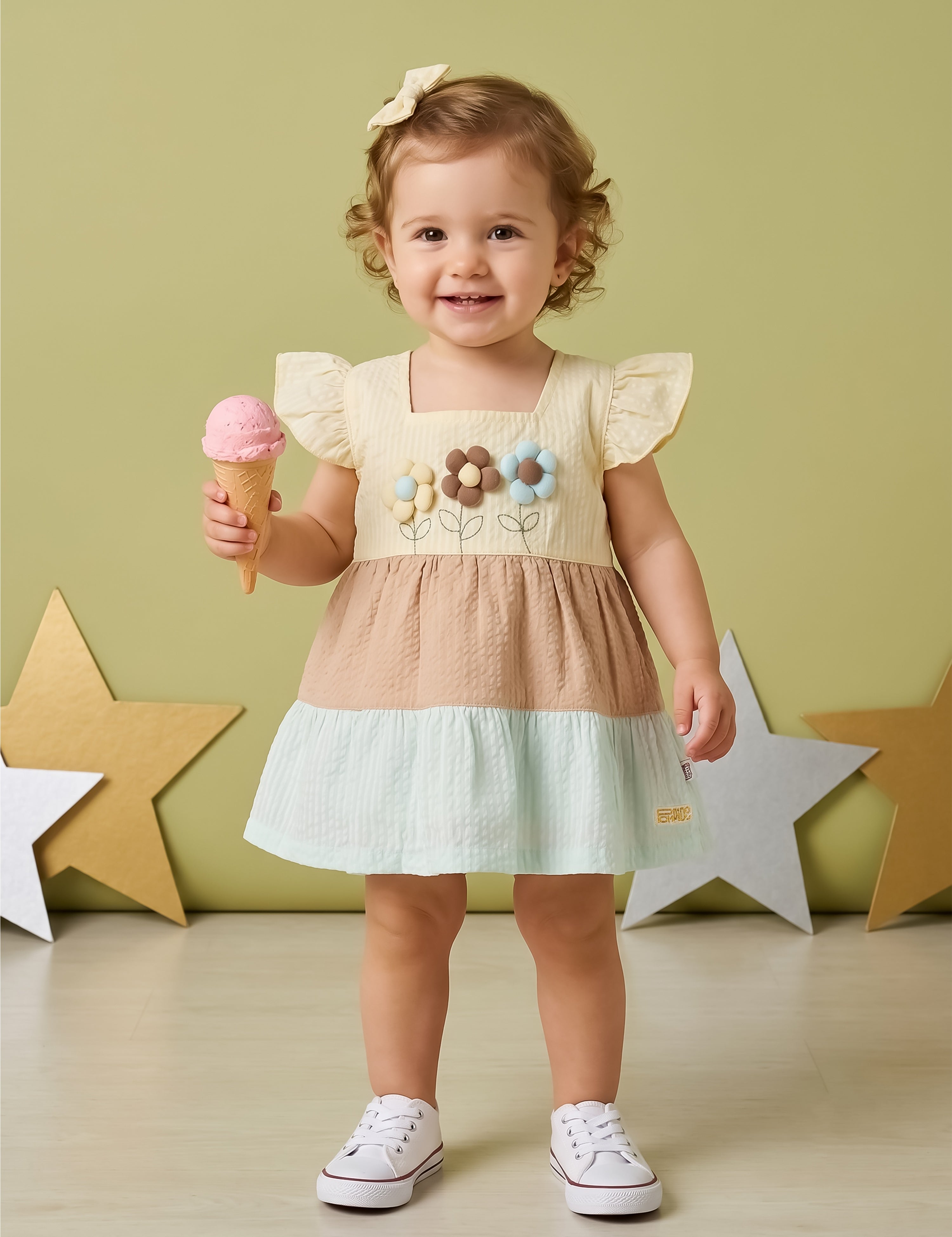 Baby Girls Floral Applique Colorblock Dress