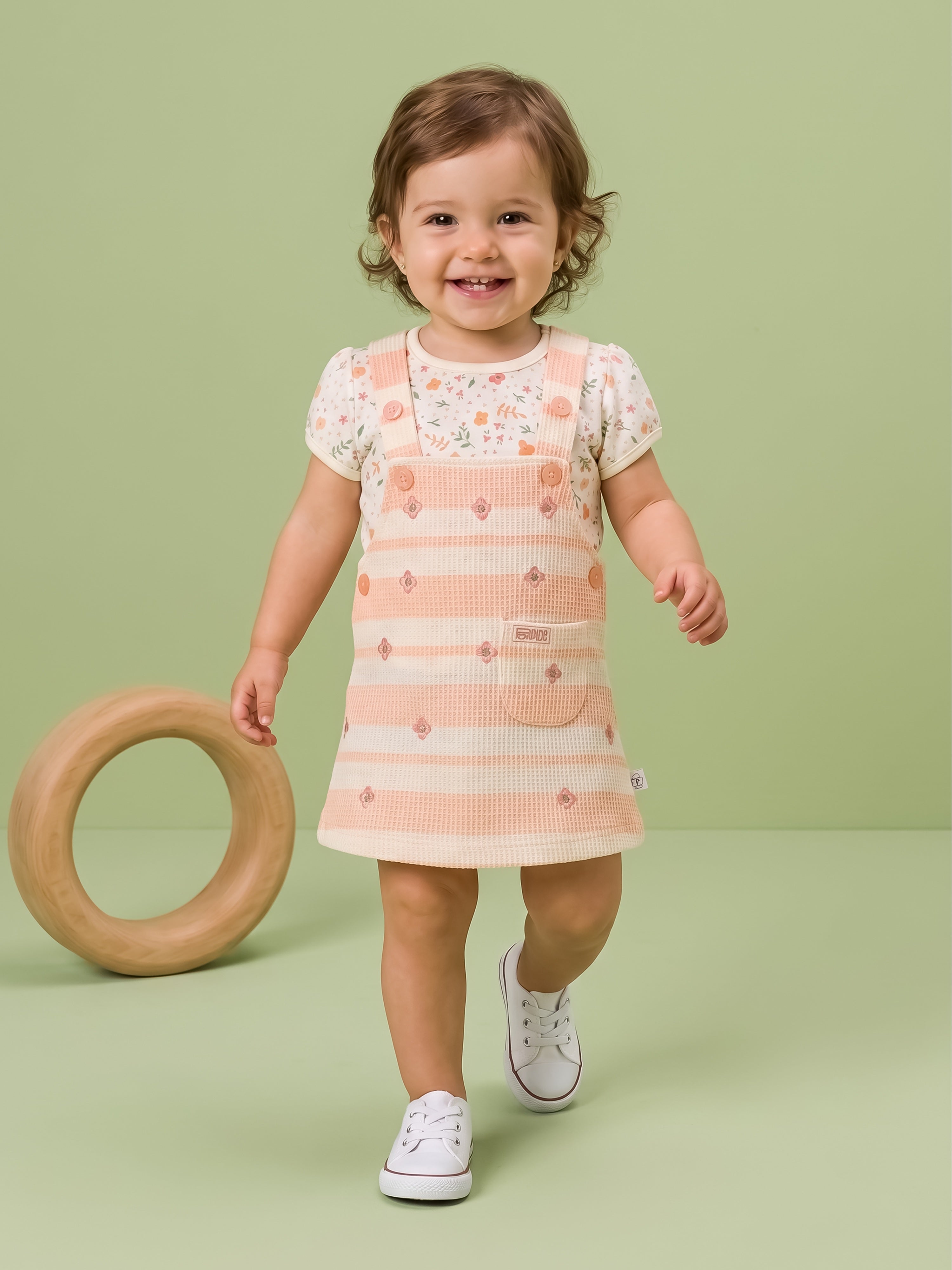 Baby Girls 2-Piece Striped Dungaree Dress & Floral Top Set