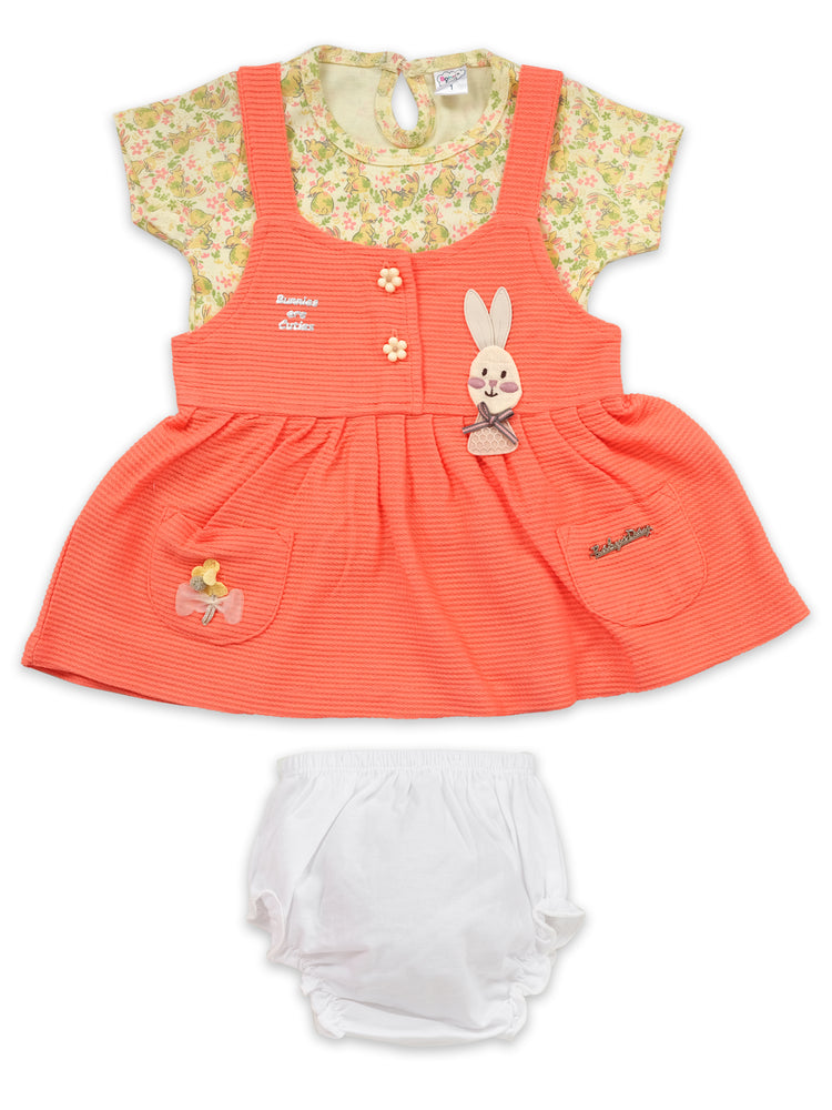 Baby's Day Infant Girls Printed Cotton Dungaree With Top & Brief