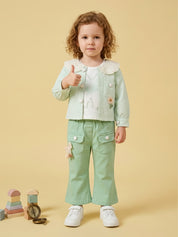 Girls Jacket, Sleeveless Top & Wide Leg Pants Set