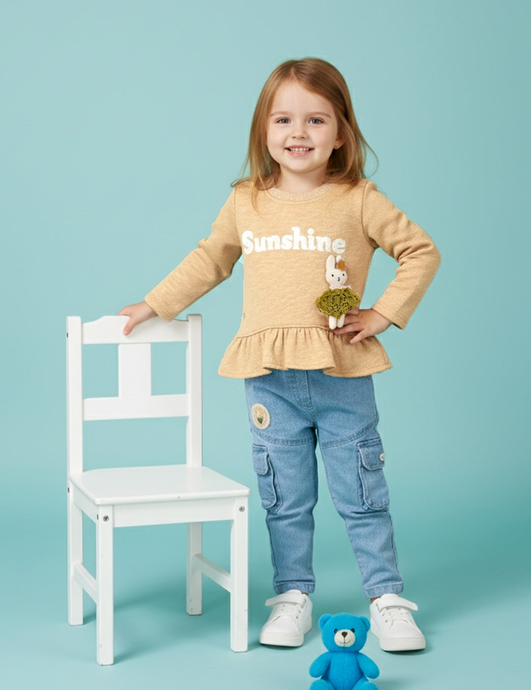 Peplum Top & Denim Cargo Pants Set
