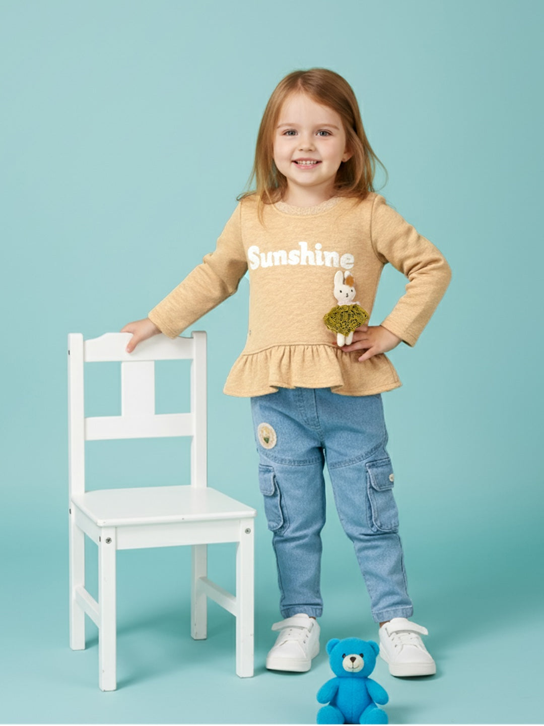 Peplum Top & Denim Cargo Pants Set