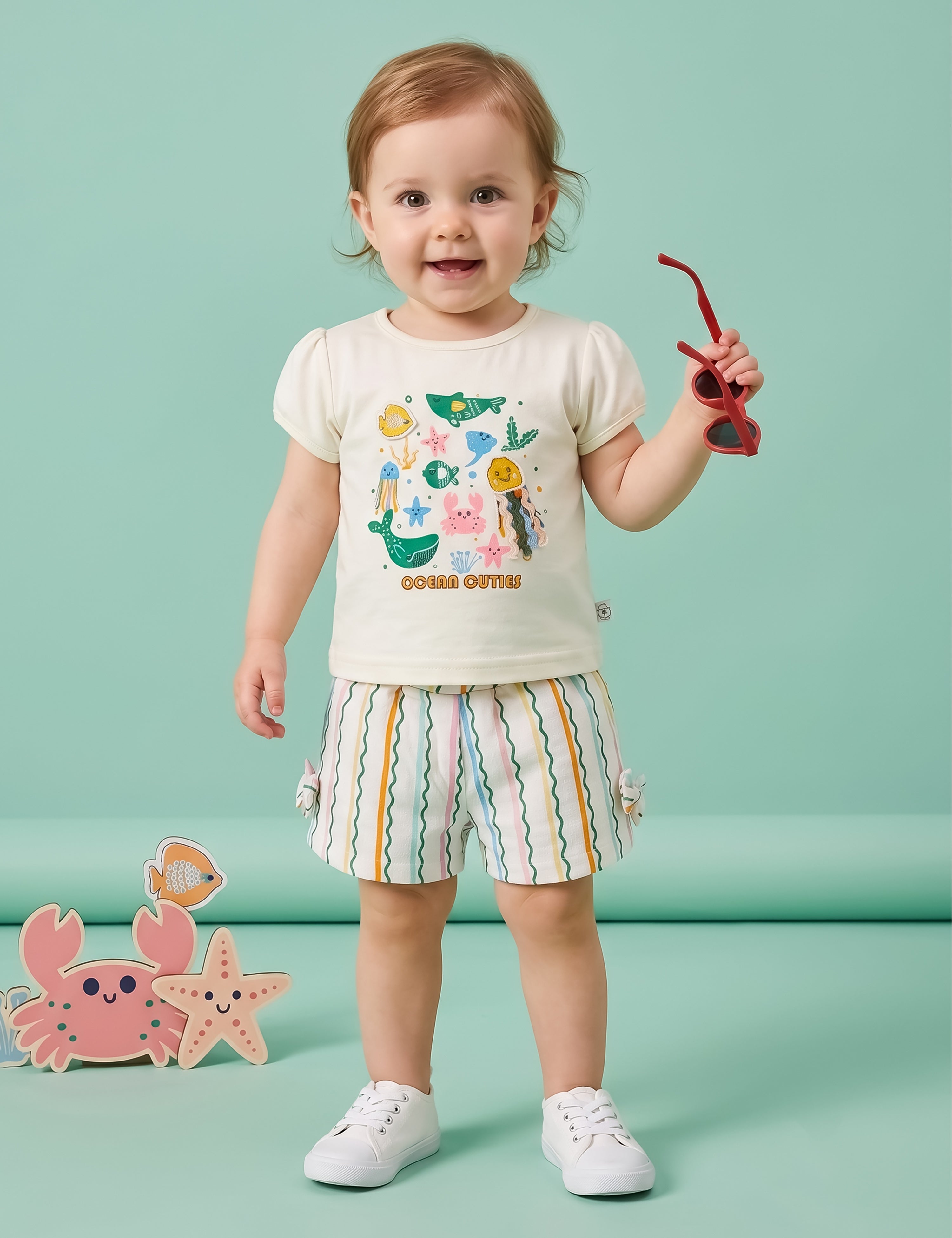 Baby Girls 2-Piece Ocean Shorts Set