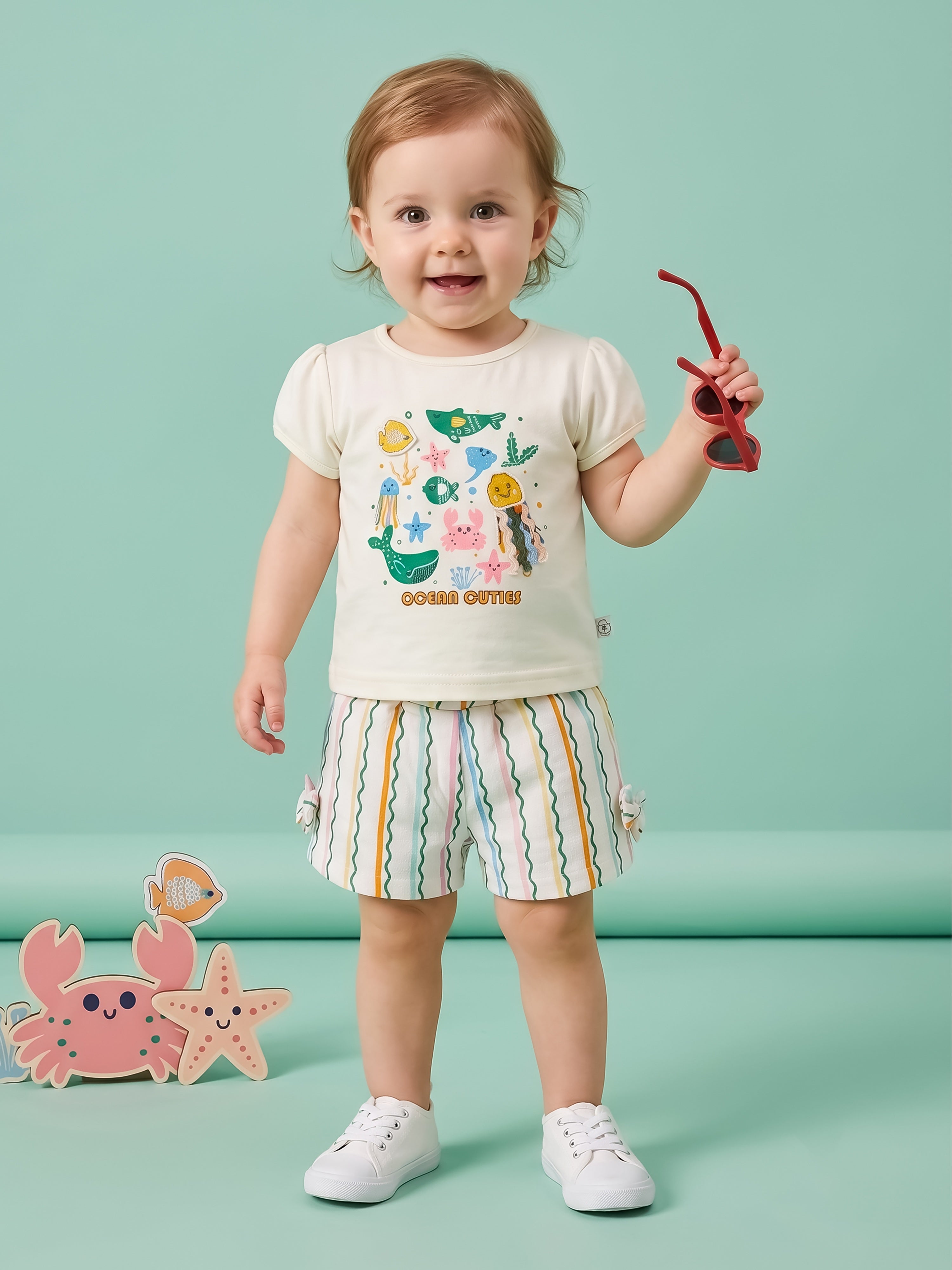 Baby Girls 2-Piece Ocean Shorts Set