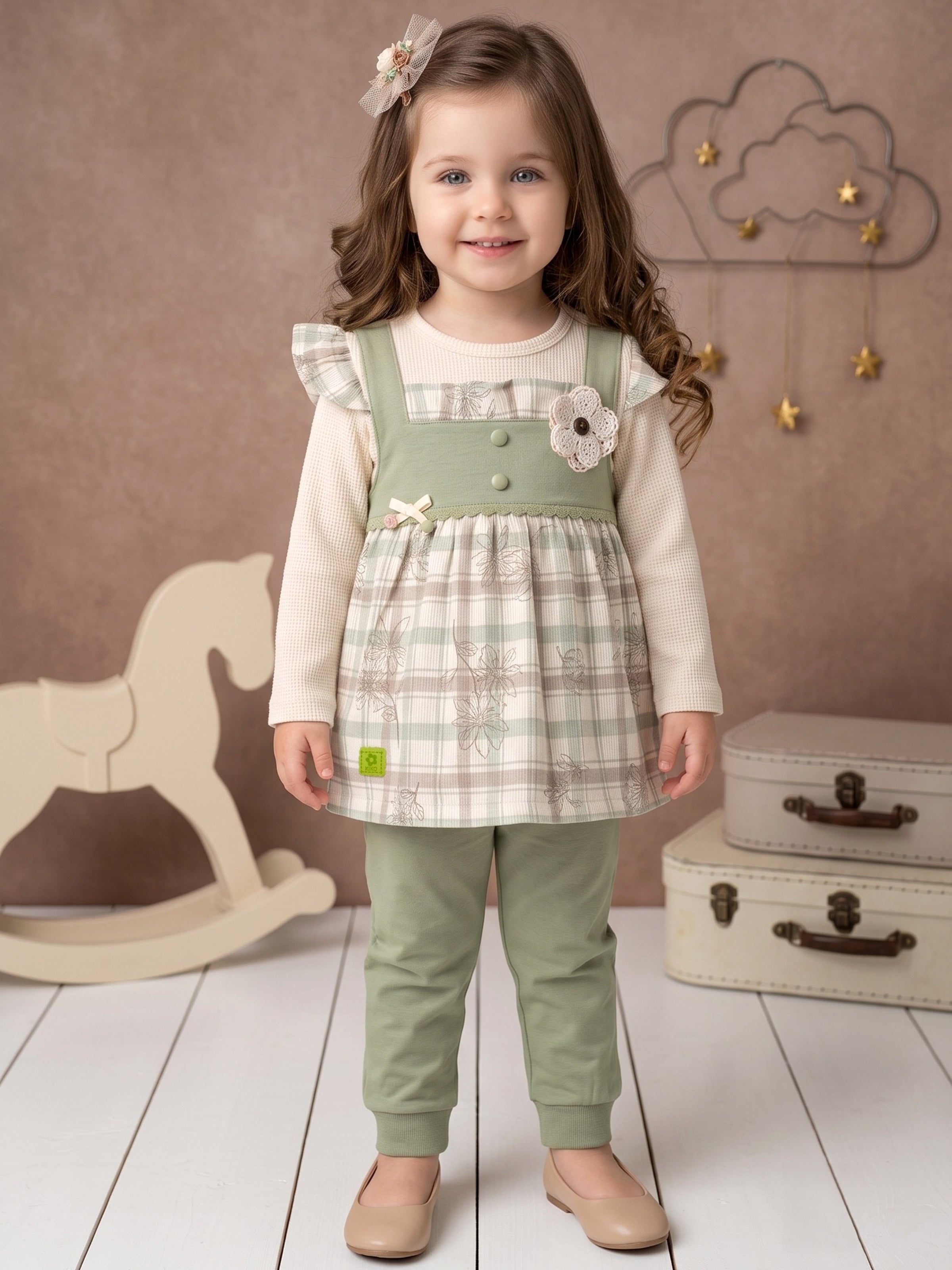 Baby Girls Checked Sleeveless Tunic Top & Bottom Set