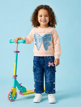 Girls Sweatshirt with Wide Leg Denim Cargo Jeans Set