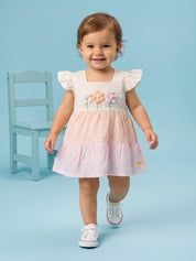 Baby Girls Floral Applique Colorblock Dress
