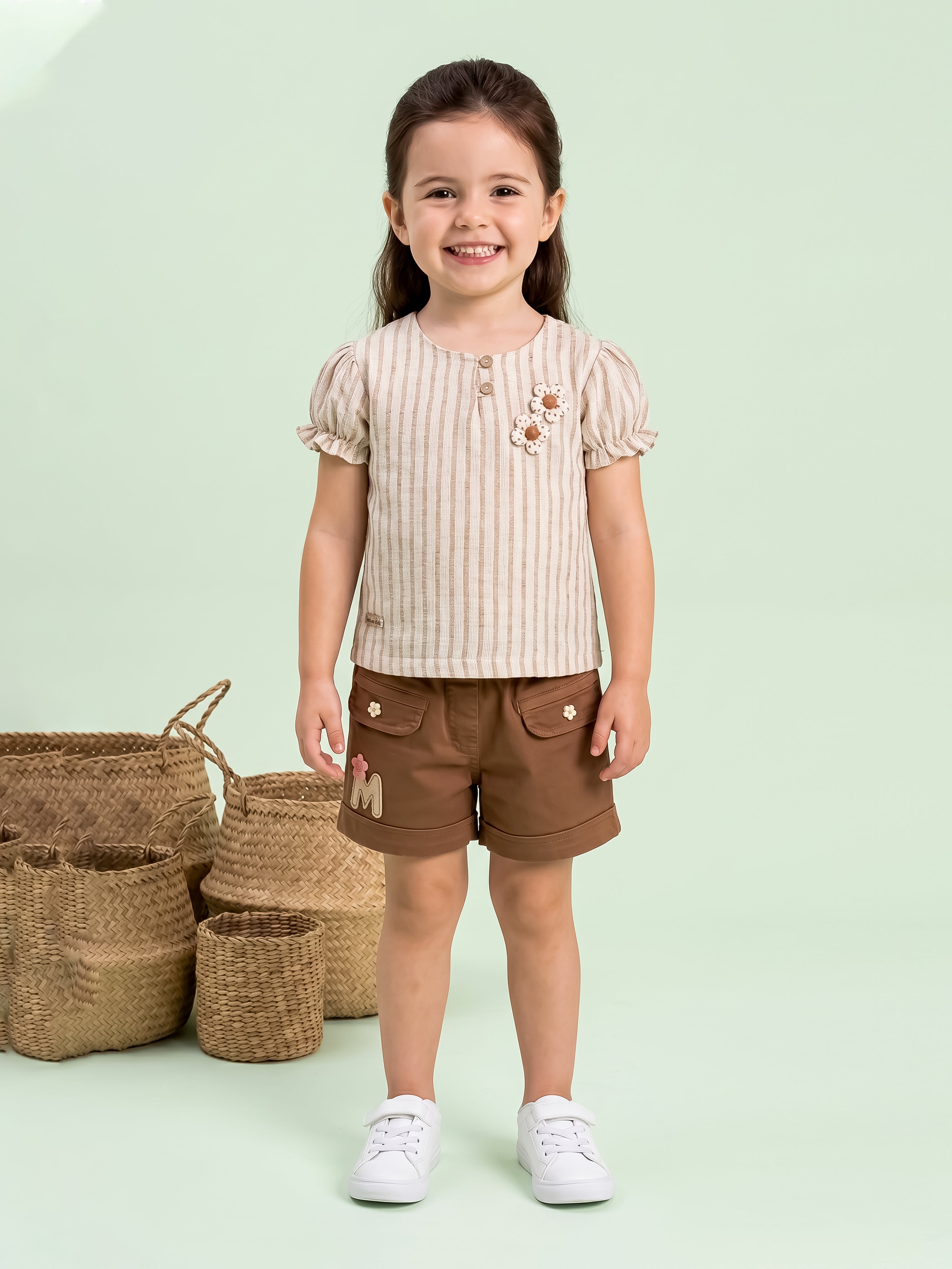 Girls Striped Top & Shorts Clothing Set