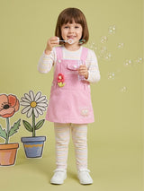 Girls Full Sleeve Top with Dungaree & Leggings Set