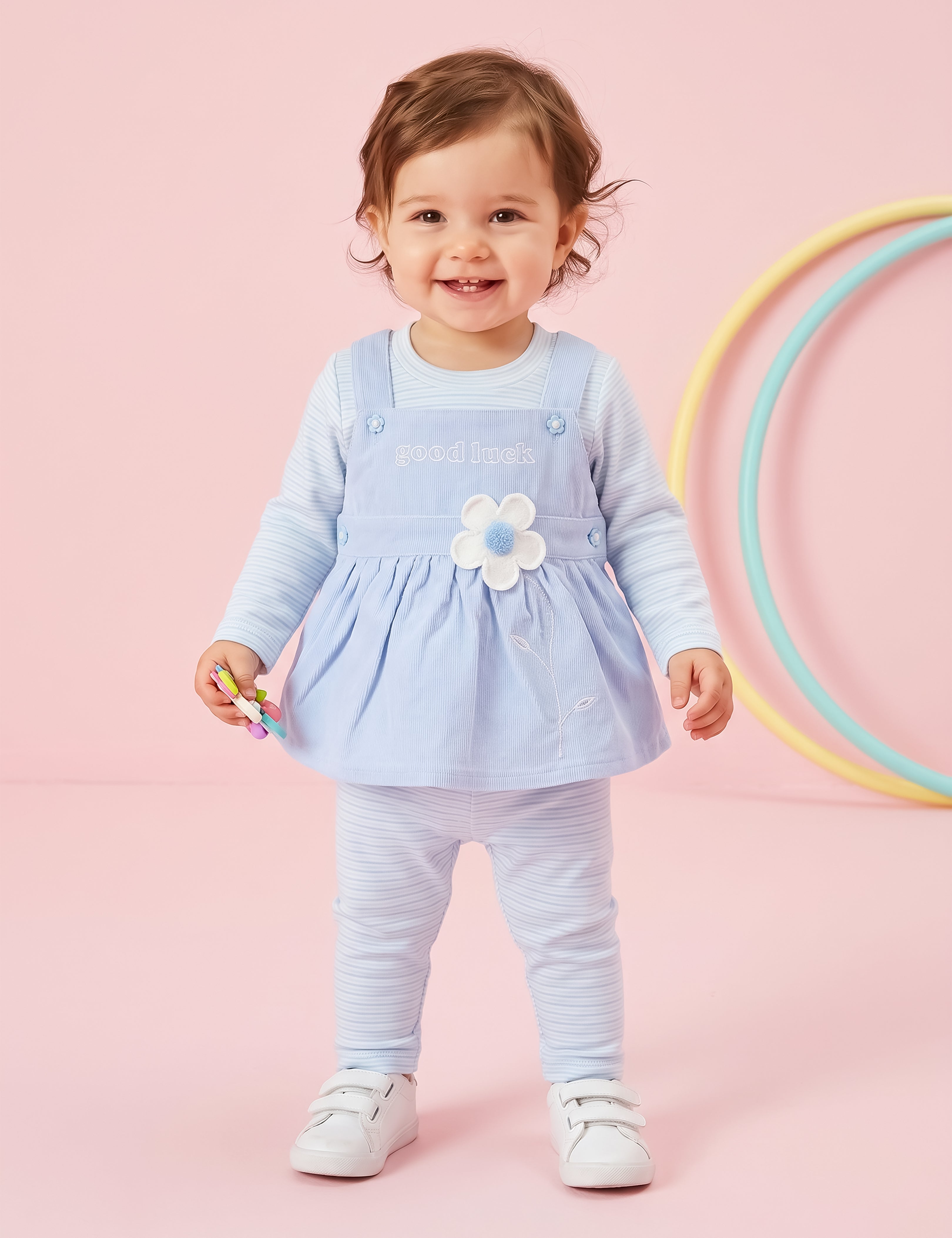 Baby Girls Dungaree Dress with Leggings Set
