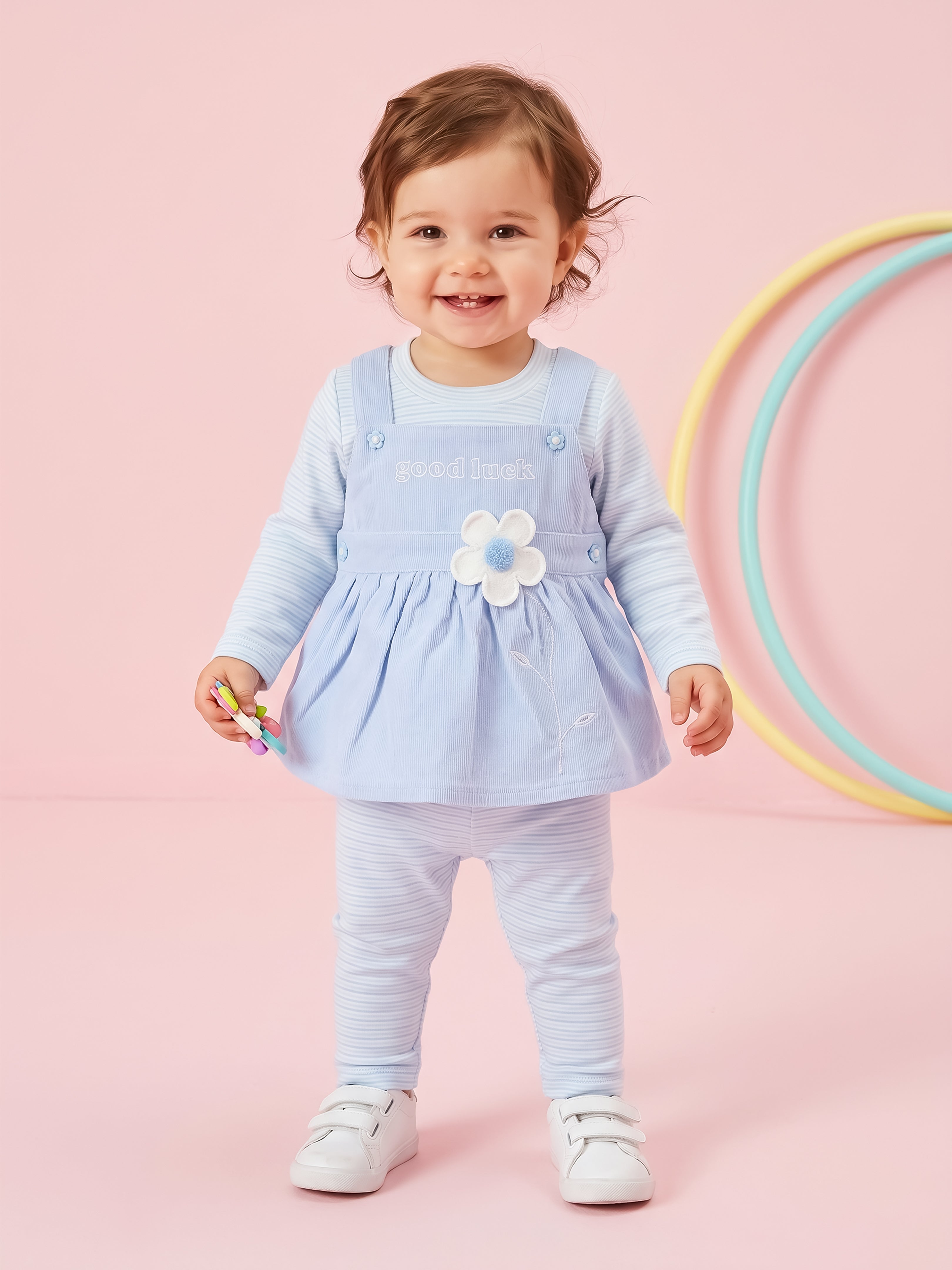 Baby Girls Dungaree Dress with Leggings Set
