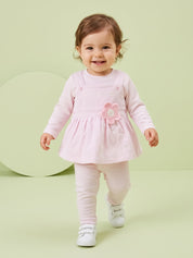 Baby Girls Dungaree Dress with Leggings Set