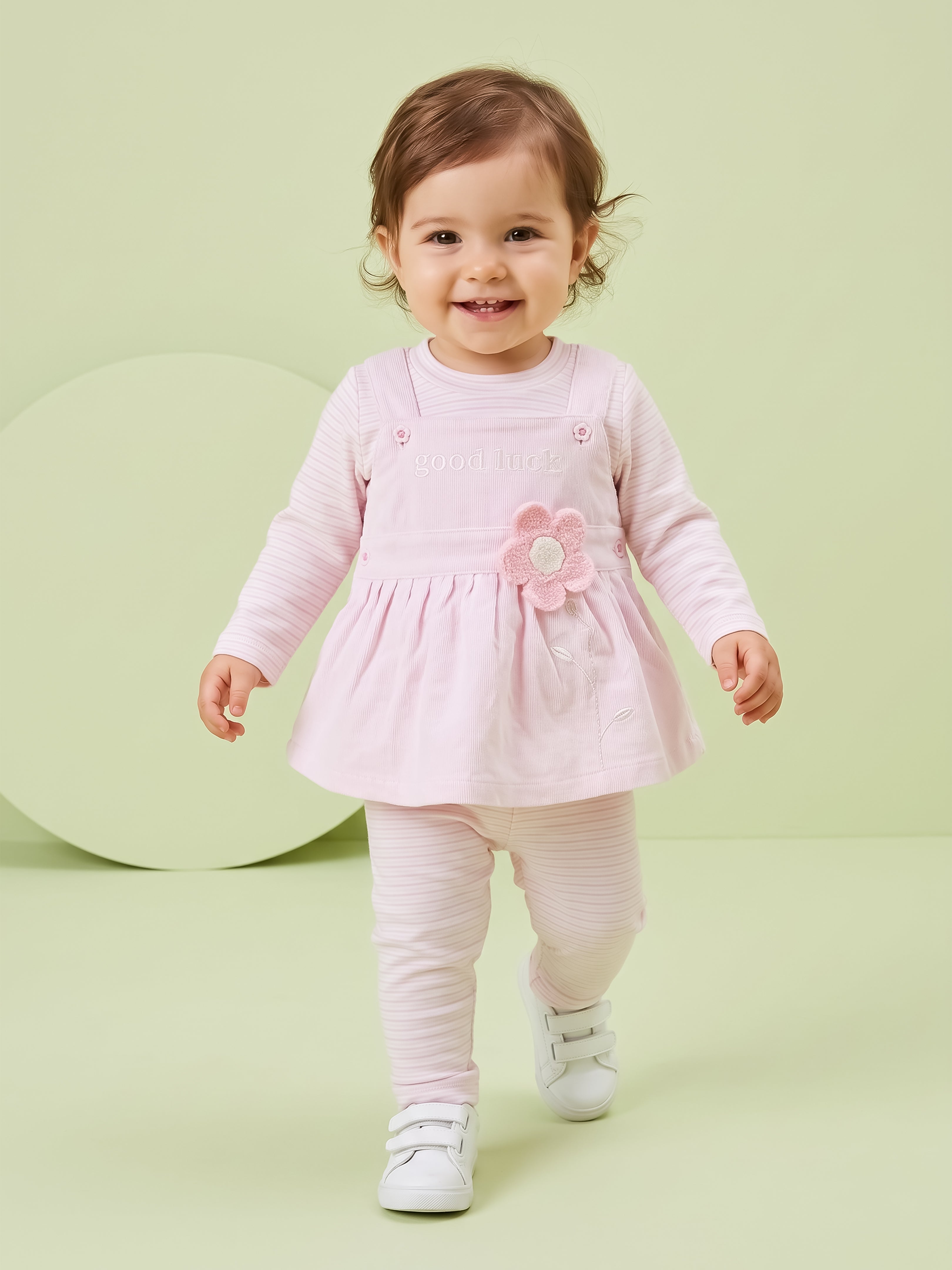 Baby Girls Dungaree Dress with Leggings Set