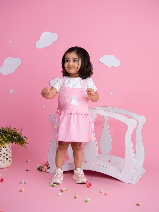 Infant Floral Printed Top with Dungaree with Panty
