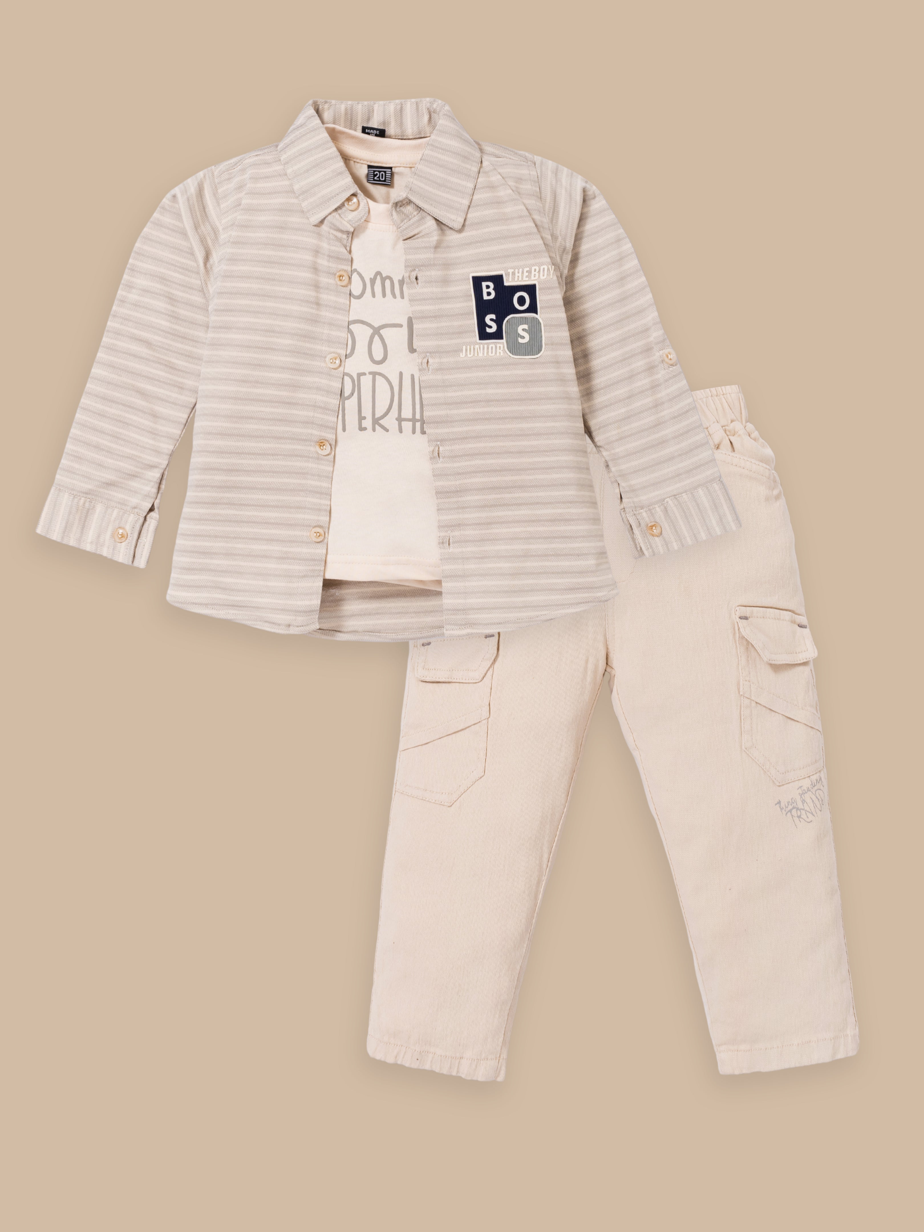 Stripe Pattern Trendy Boys Casual Clothing Set | Cream & Orange