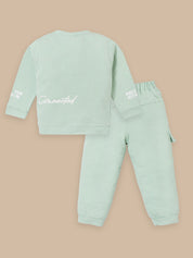 Boys Winter Outfit Set – Warm Sweatshirt & Pant | Black & Pink & Mint