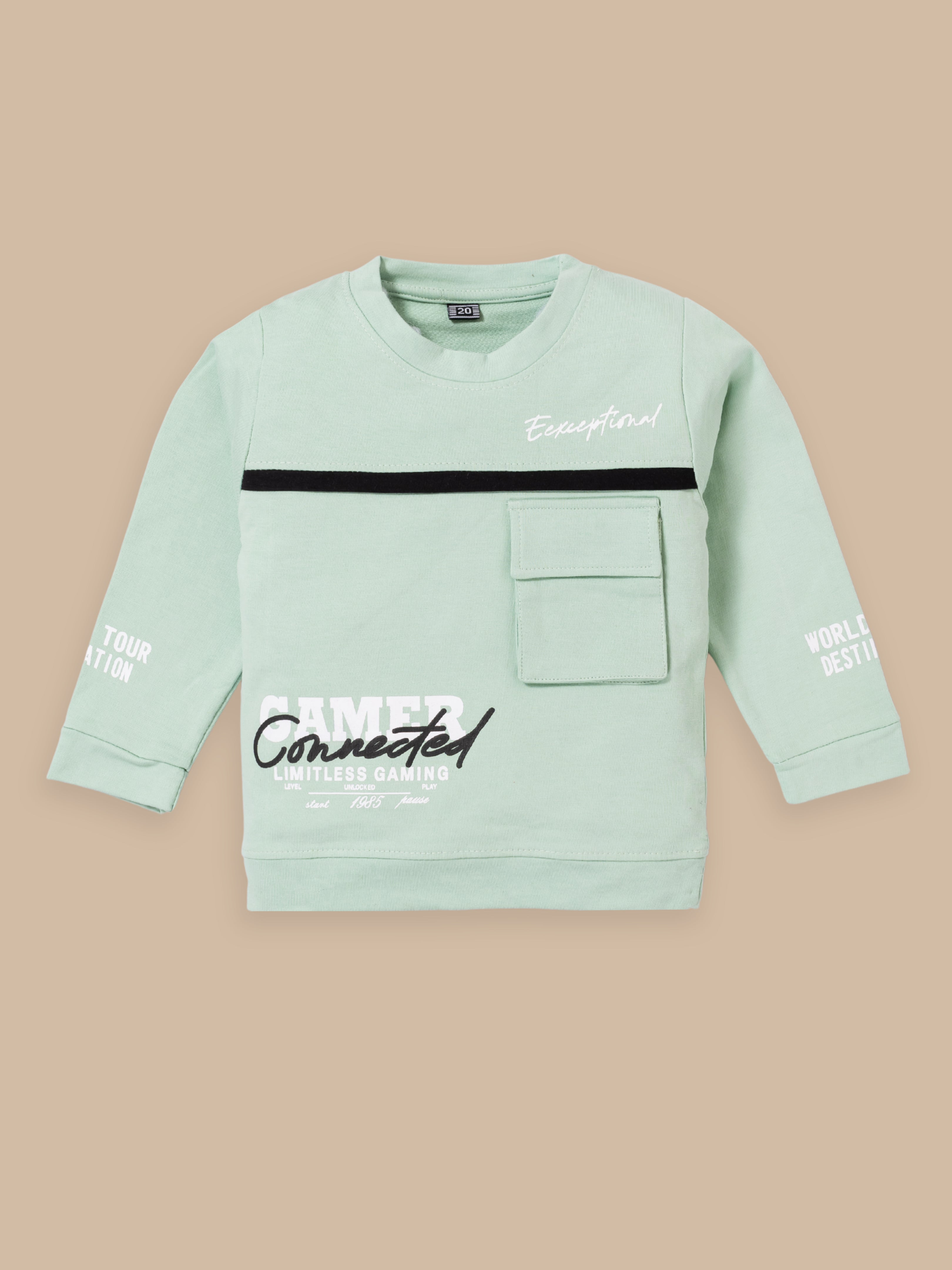 Boys Winter Outfit Set – Warm Sweatshirt & Pant | Black & Pink & Mint