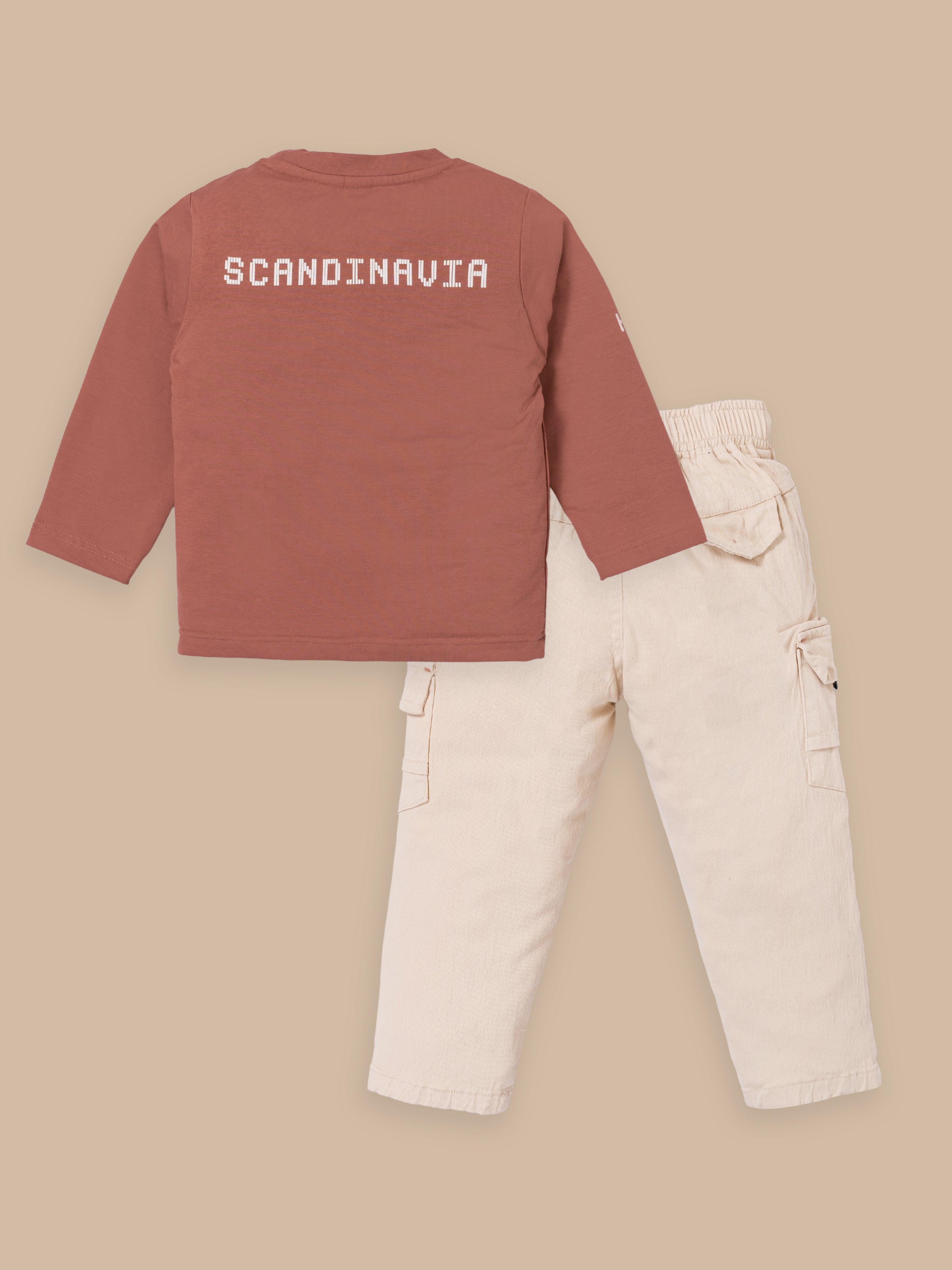 Kids Graphic Sweatshirt & Cargo Pants Set | Sand & Rust