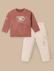 Kids Graphic Sweatshirt & Cargo Pants Set | Sand & Rust