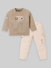 Kids Graphic Sweatshirt & Cargo Pants Set | Sand & Rust