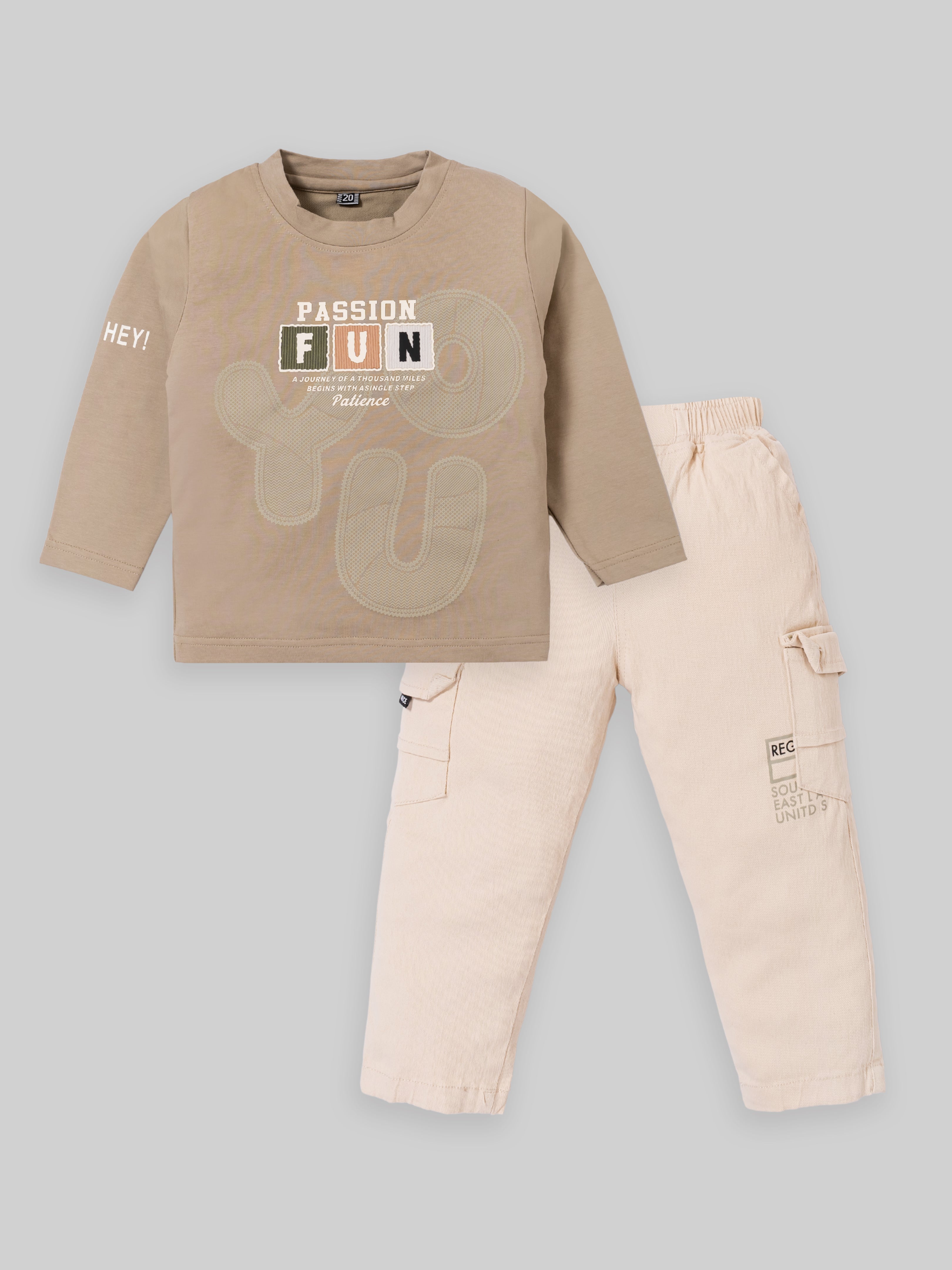 Kids Graphic Sweatshirt & Cargo Pants Set | Sand & Rust