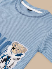 Boys Winter Outfit Set – Warm Sweatshirt & Thick Cargo Pants | Blue & Orange