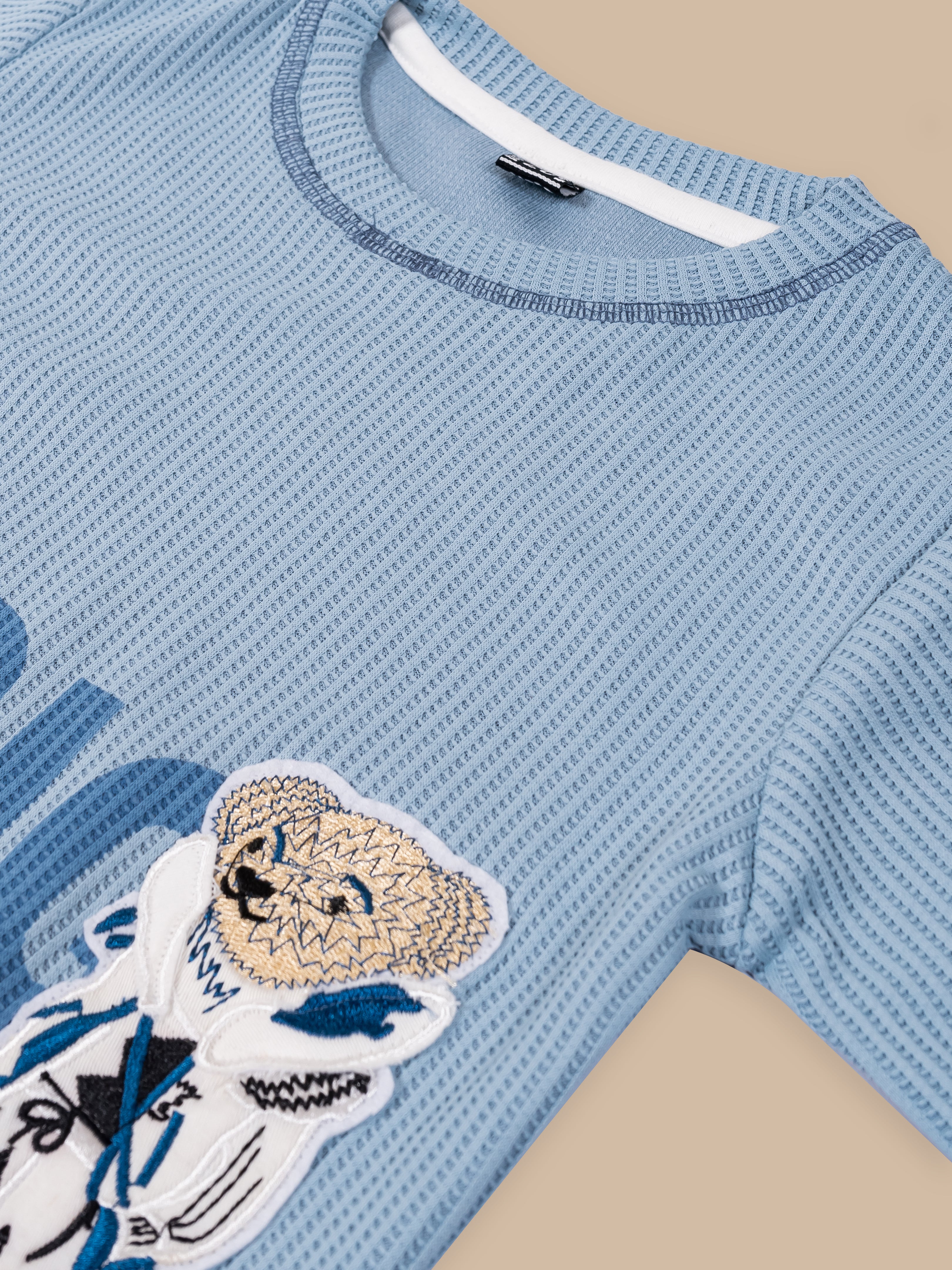 Boys Winter Outfit Set – Warm Sweatshirt & Thick Cargo Pants | Blue & Orange
