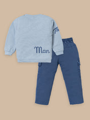 Boys Winter Outfit Set – Warm Sweatshirt & Thick Cargo Pants | Blue & Orange