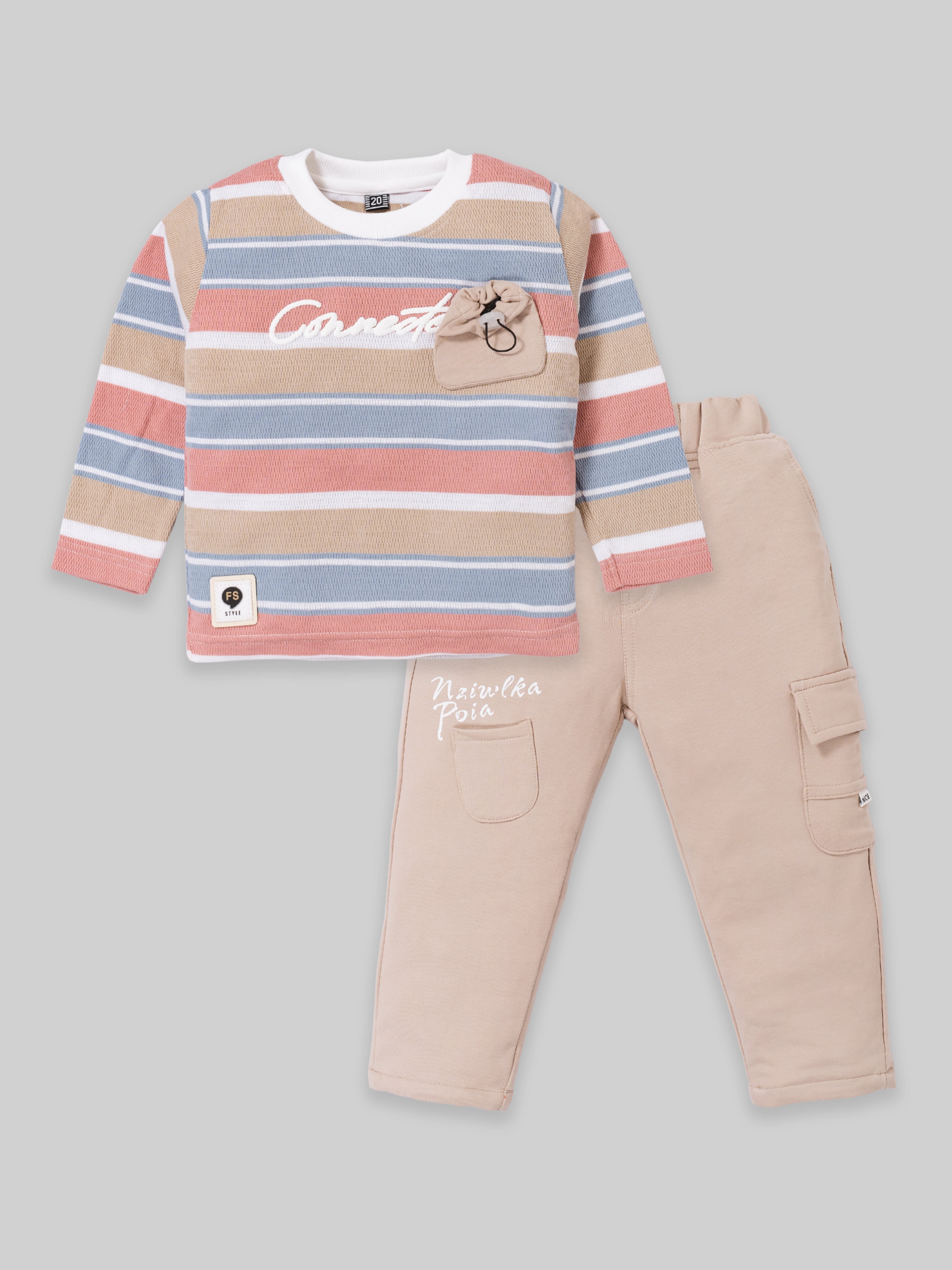 Boys Sweatshirt & Full Pant Casual Clothing Set | Rust & Yellow
