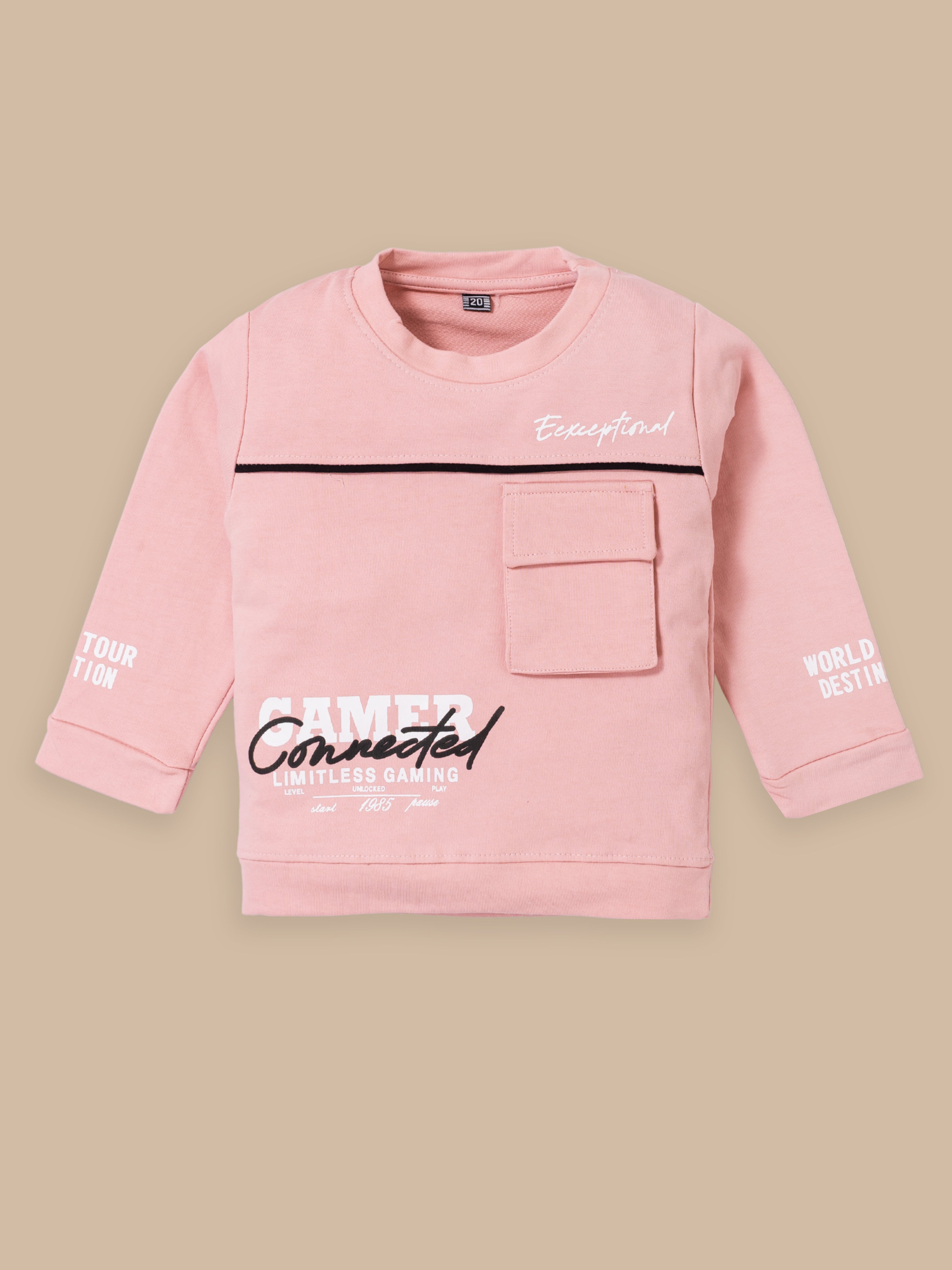 Boys Winter Outfit Set – Warm Sweatshirt & Pant | Black & Pink & Mint