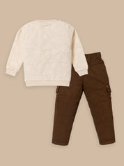 Toddler & Kids Outfit Set – Sweatshirt & Cargo Pant Set | Cream & Pink