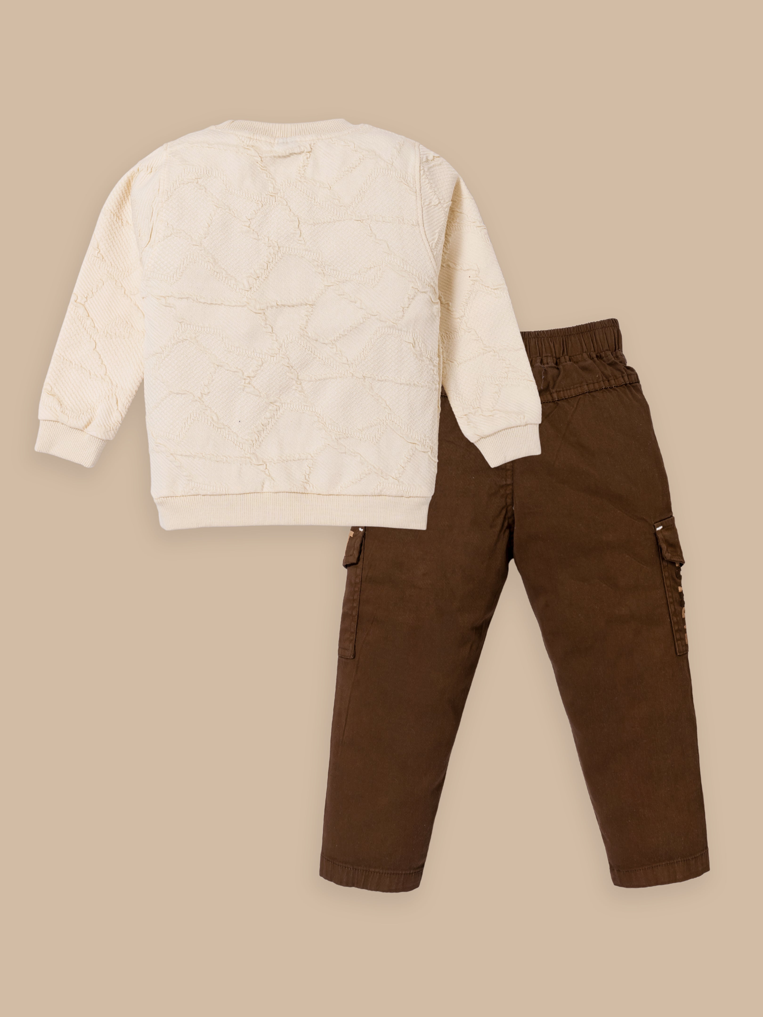 Toddler & Kids Outfit Set – Sweatshirt & Cargo Pant Set | Cream & Pink
