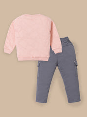 Toddler & Kids Outfit Set – Sweatshirt & Cargo Pant Set | Cream & Pink