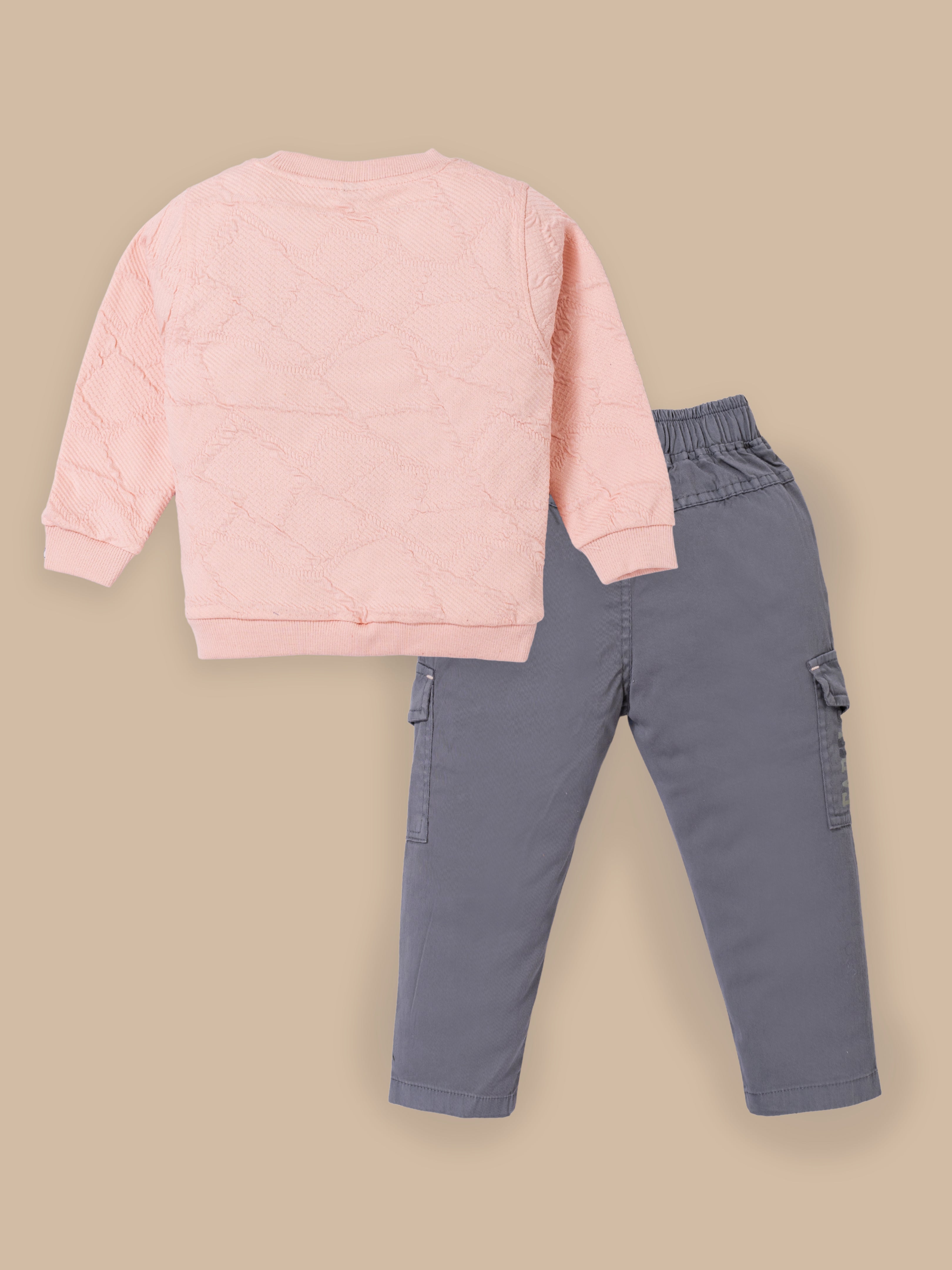 Toddler & Kids Outfit Set – Sweatshirt & Cargo Pant Set | Cream & Pink