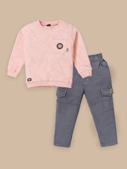 Toddler & Kids Outfit Set – Sweatshirt & Cargo Pant Set | Cream & Pink