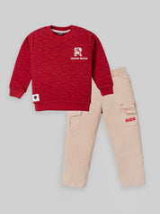 Boys Winter Sweatshirt & Full Pant Set | Navy & Red