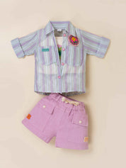 Girls Striped Jacket, Graphic Tee & Denim Shorts Set
