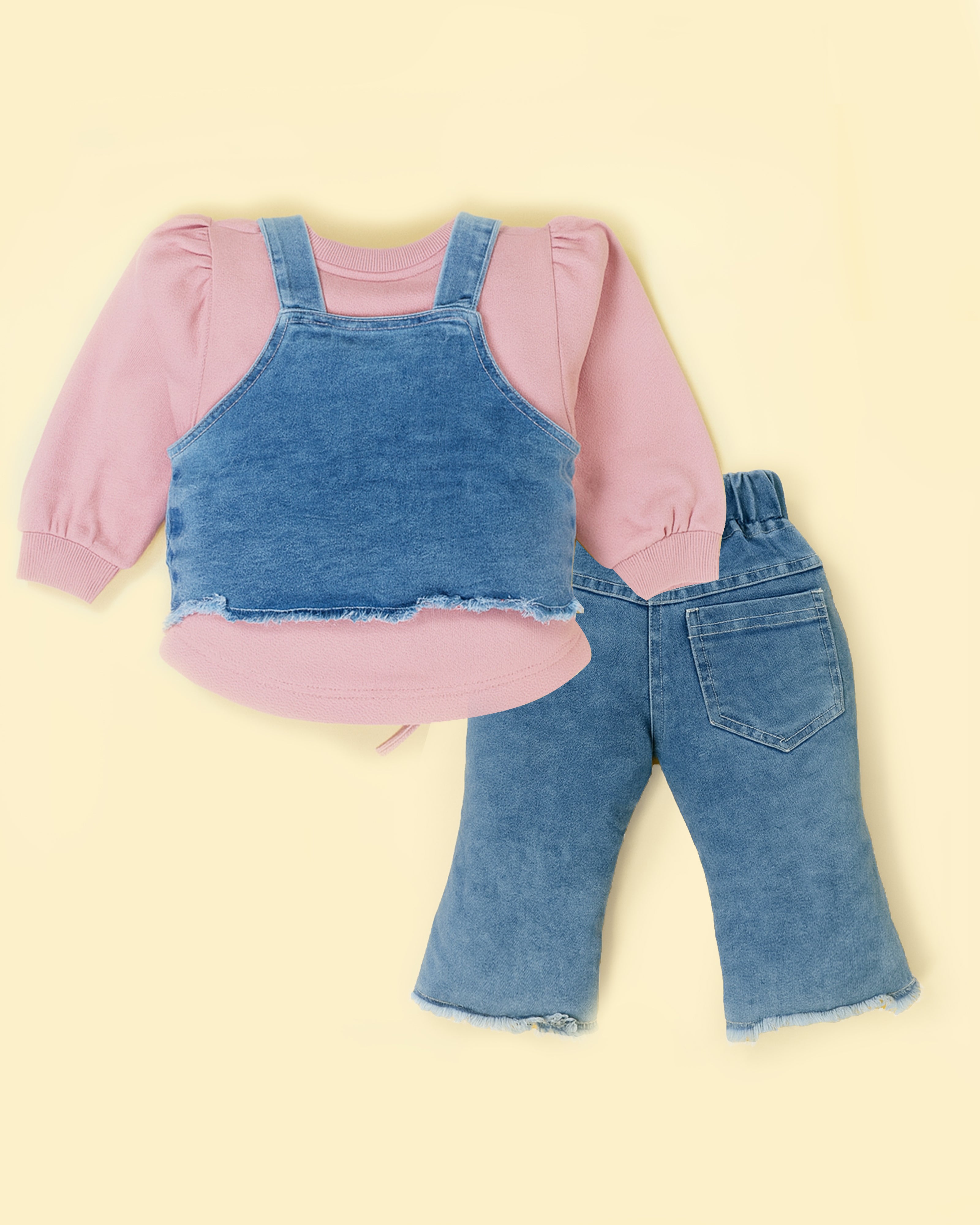 Denim Overall & soft Sweatshirt Outfit Set