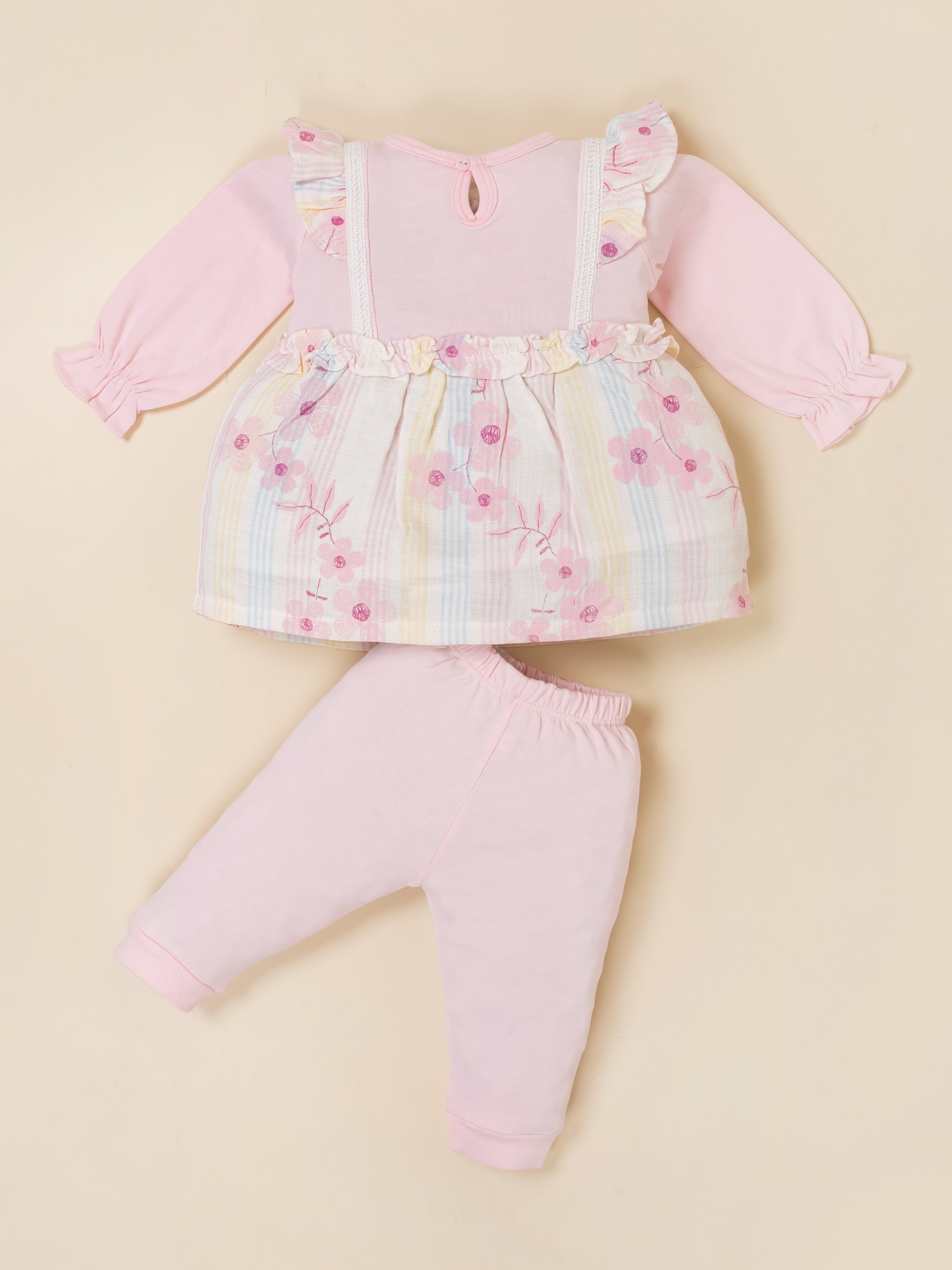 Baby Girls Floral Print Frock Top with Bottom Set