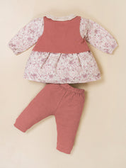 Baby Girls Floral Frock Top with Vest & Bottom Set