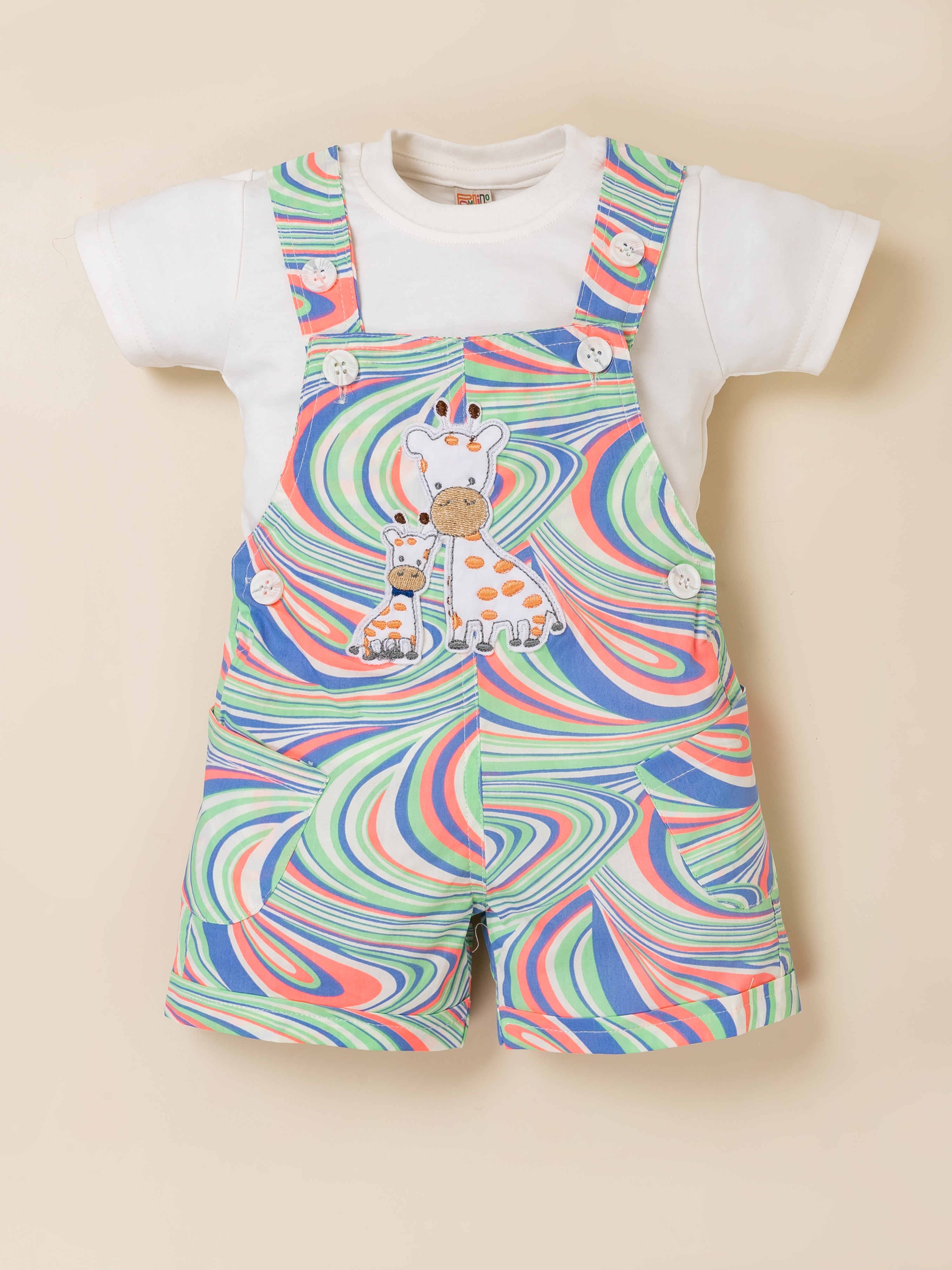 Toddler Boys’ Psychedelic Swirl Giraffe Overall Set