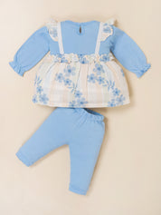 Baby Girls Floral Print Frock Top with Bottom Set