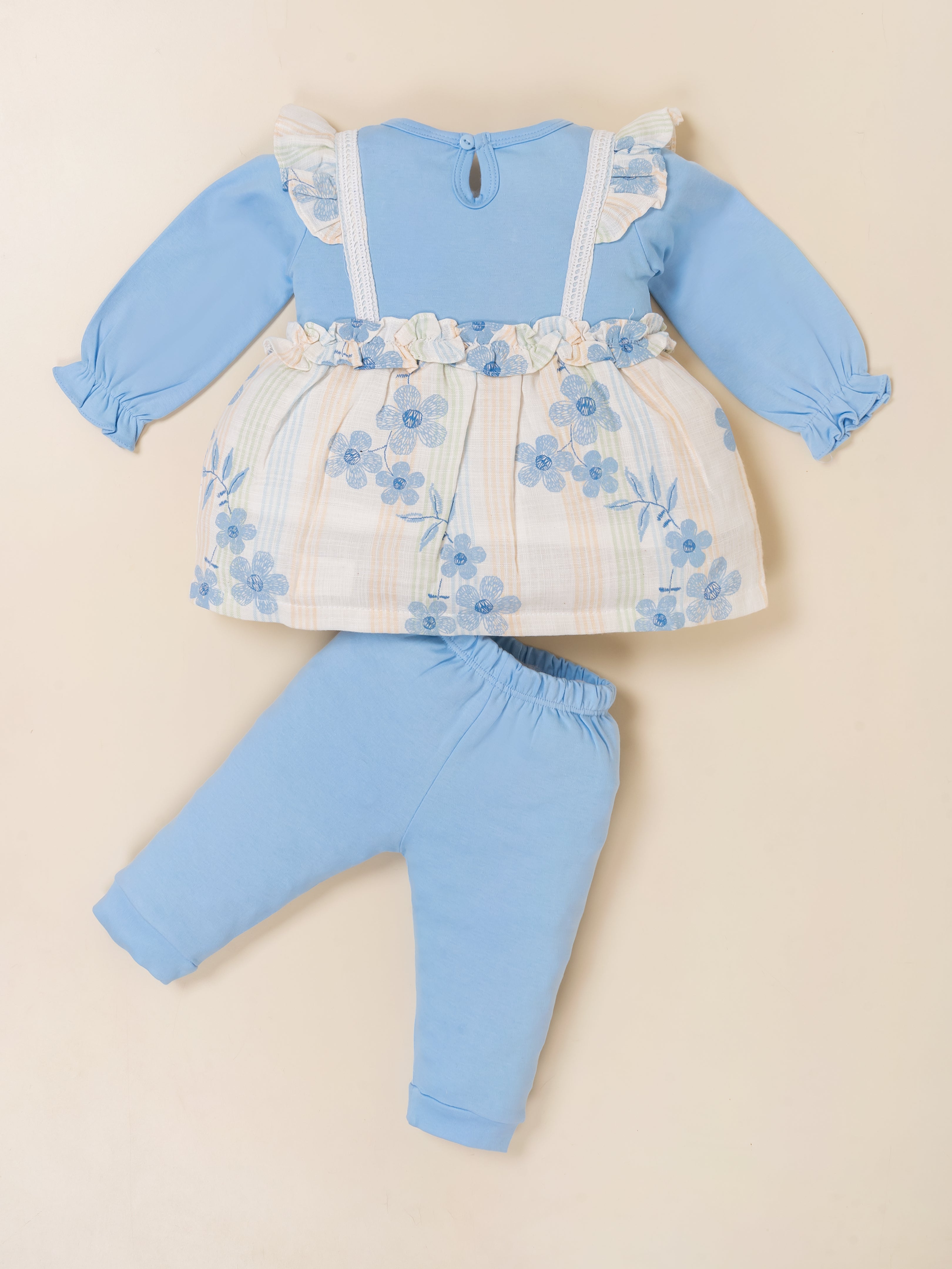 Baby Girls Floral Print Frock Top with Bottom Set