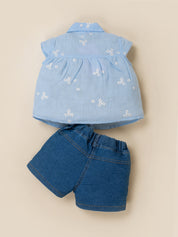 Baby Girls Shirt & Denim Shorts Outfit Set