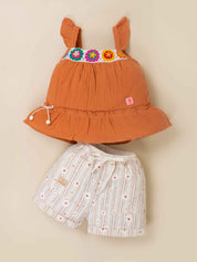 Baby Girls Cotton Top and Striped Shorts Set