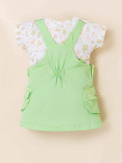 Girls Deer Print Dungaree Dress Set with T-Shirt